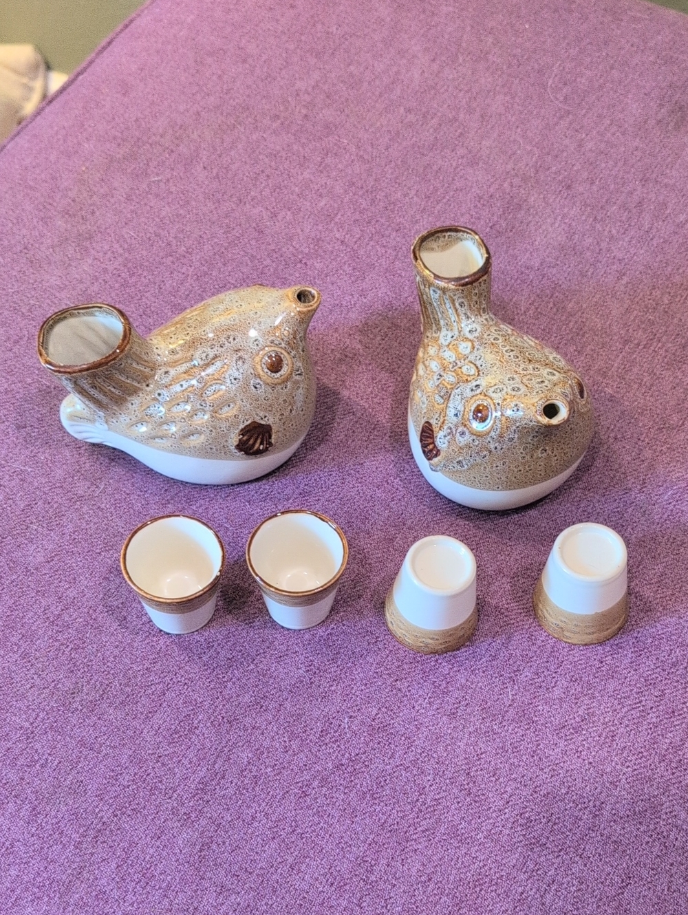 Ceramic Puffer Fish Sake Set x2